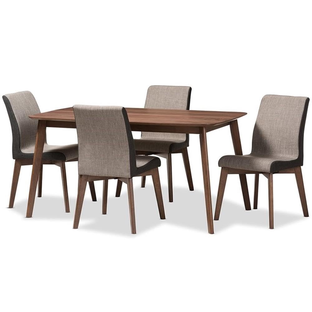 Baxton Studio Kimberly Mid-Century Modern Beige and Brown Fabric 5-Piece Dining Set