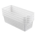 Saedy 4Pack Slim Storage Basket, Plastic Organized Baskets, White