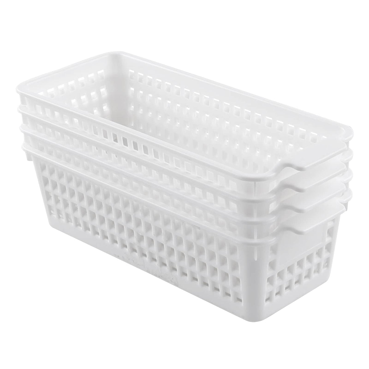 Saedy 4Pack Slim Storage Basket, Plastic Organized Baskets, White