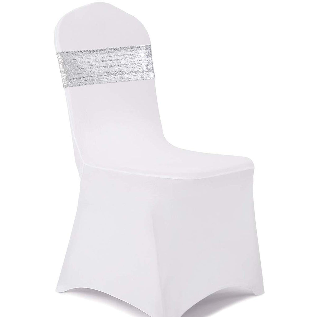 Eternal Beauty Set Of 10 Sequin Chair Sashes Silver Chair Sashes For Wedding Hotel Party Banquet Chairs Decorations