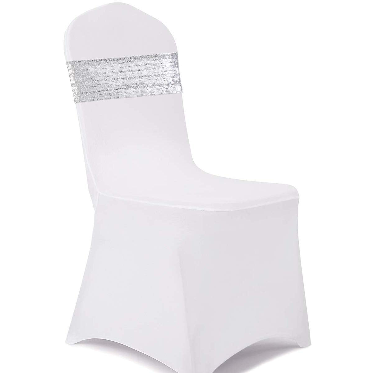 Eternal Beauty Set Of 10 Sequin Chair Sashes Silver Chair Sashes For Wedding Hotel Party Banquet Chairs Decorations