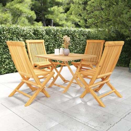 vidaXL Patio Dining Set 5 Piece, Outdoor Dining Set for Garden, Table and Chair for Balcony Dinner, Dining Table, Scandinavian Style, Solid Teak Wood
