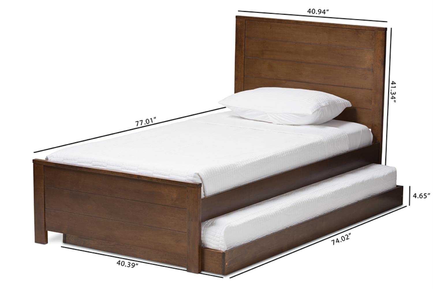 Baxton Studio Catalina Modern Classic Mission Style Brown-Finished Wood Twin Platform Bed with Trundle Brown/Twin//Medium Wood/Mission/Rubber Wood/Poplar/LVL