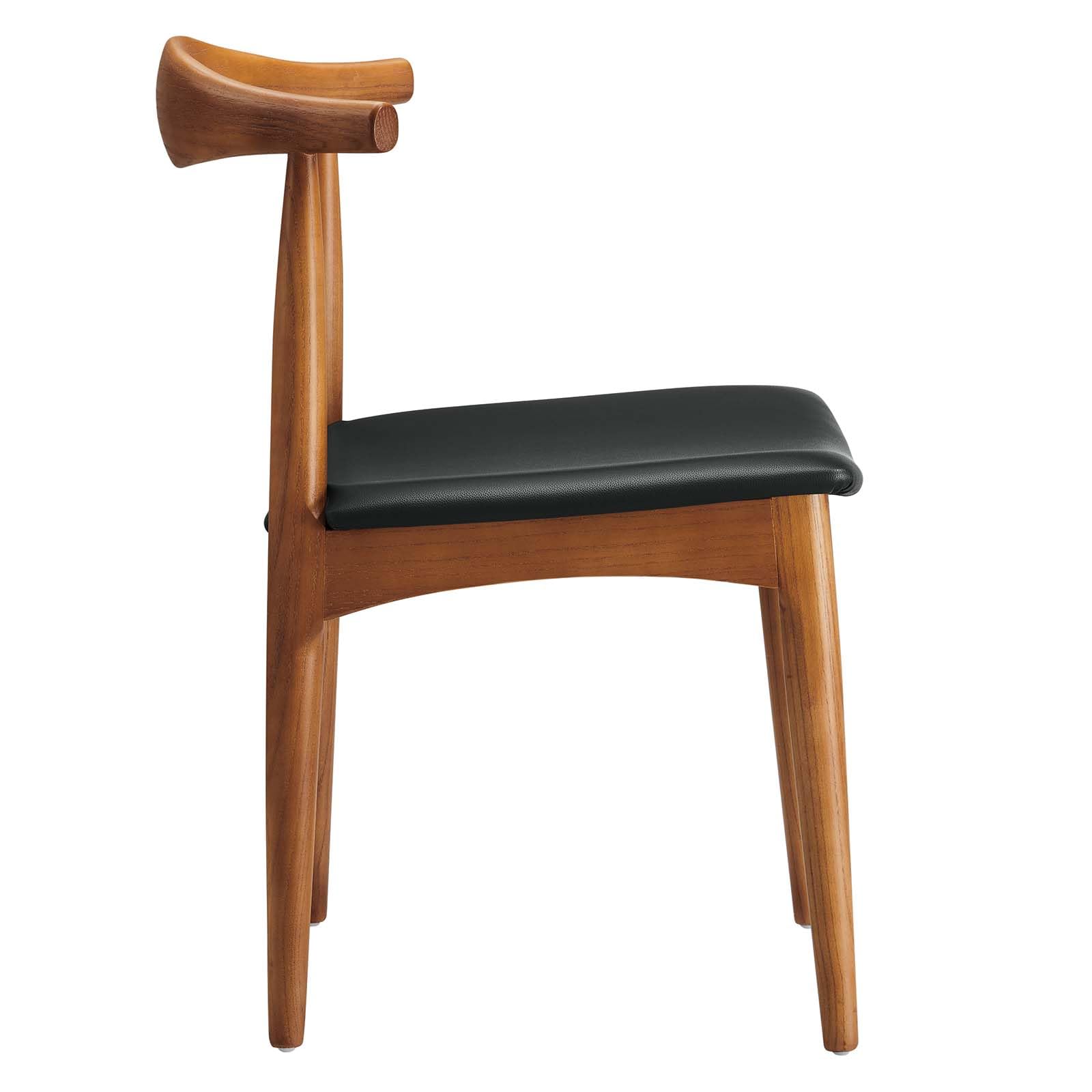 Modway Tracy Mid-Century Modern Wood and Faux Leather Upholstered Four Dining Chairs in Black
