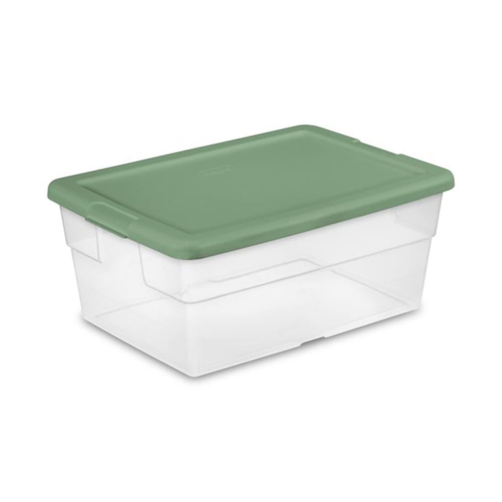 Sterilite 16 Quart Stackable Storage Boxes with Lids, Clear Plastic, Marine Blue, 2 Pack