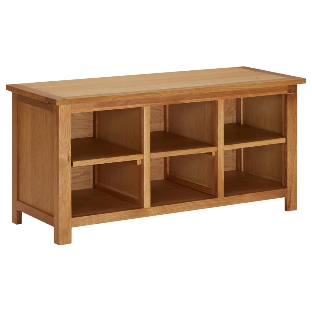 vidaXL Solid Oak Wood Shoe Rack with Bench Functionality, Compact Design for Organized Shoe Storage, Six Compartments, 35.4''x14