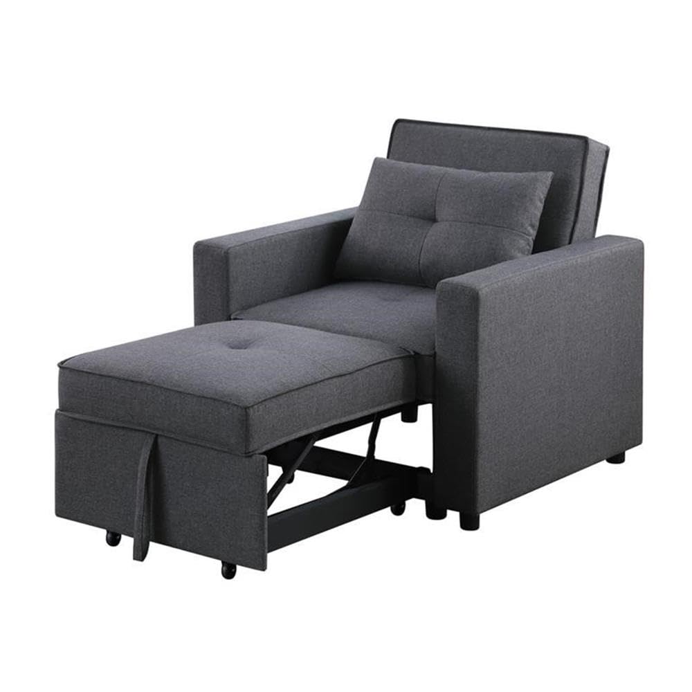 Lilola Home Zoey Dark Gray Linen Convertible Sleeper Chair with Side Pocket