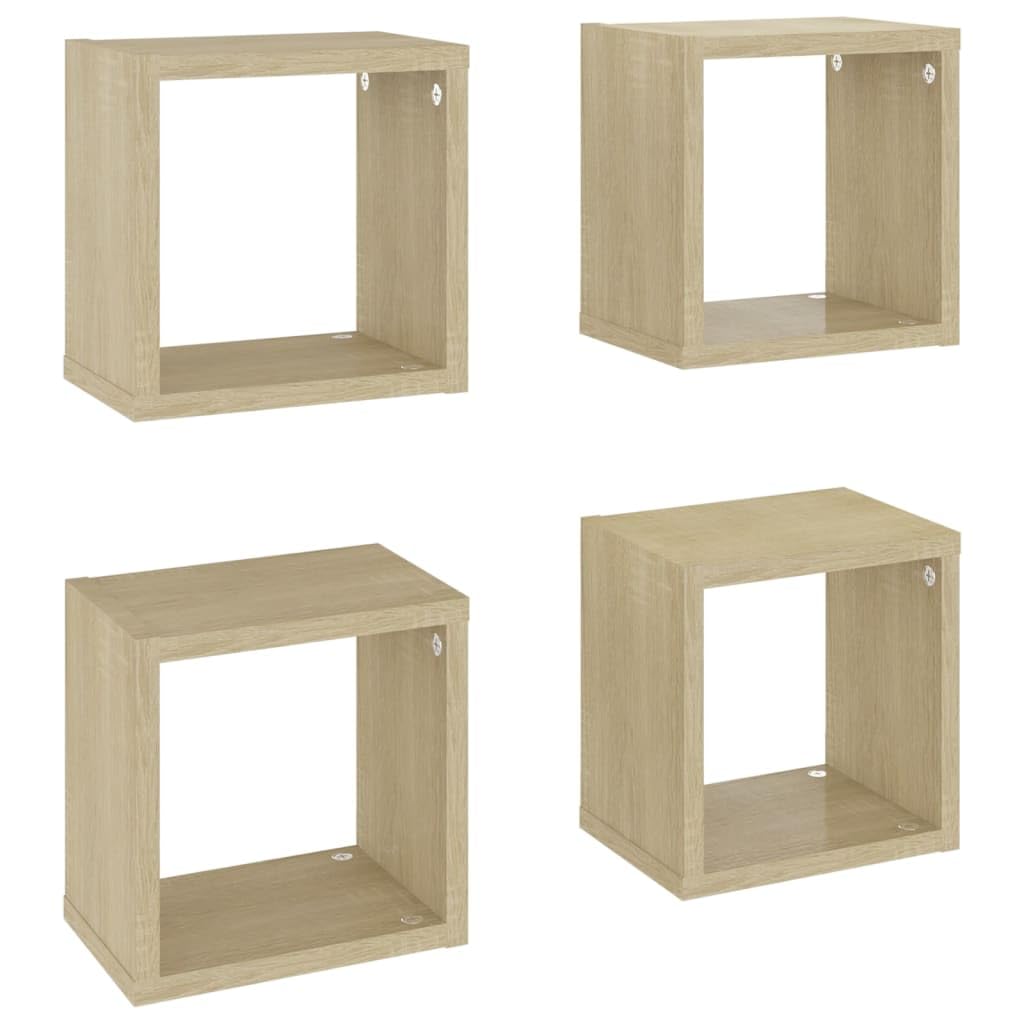 Vidaxl 4 X Cube Shelves, Wall Shelves, Hanging Shelves, Cube, Lounge, Cd Shelf, Decorative Shelf, Bookcase, Floating Shelf, Sonoma Oak, 22 X 15 X 22 Cm