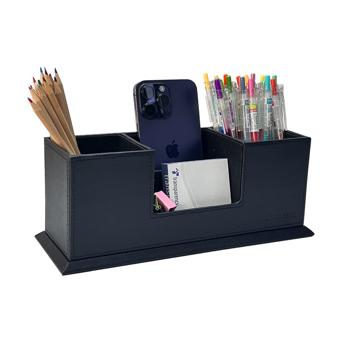 Unionbasic Desk Organizer, Desktop Caddy Leather Multi-Compartment Pen Holder Office Stationer Organizer, Black