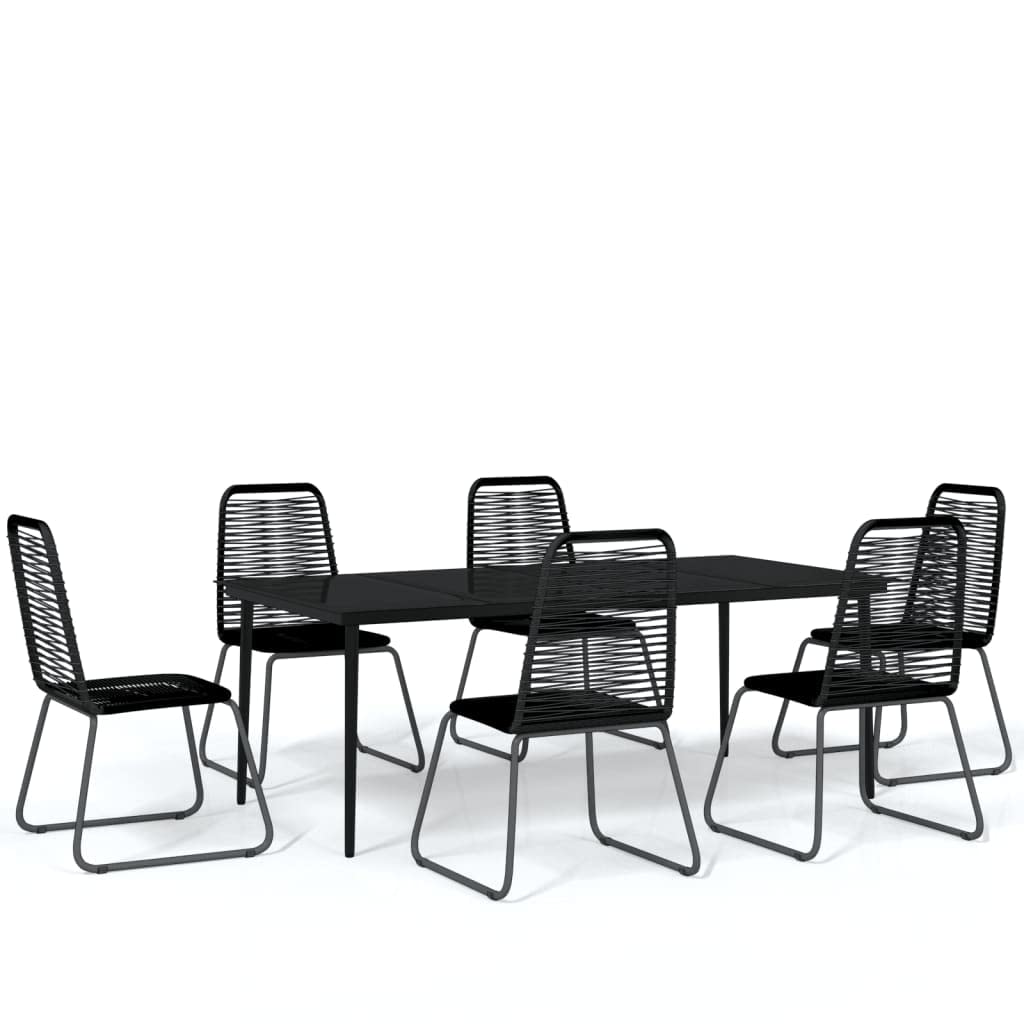 vidaXL Black Patio Dining Set - 7 Piece Garden Dinner Set with Rattan Chairs and Glass Tabletop - Durable Powder-Coated Steel Frames - Perfect for Outdoor Dining and Entertainment
