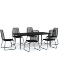 vidaXL Black Patio Dining Set - 7 Piece Garden Dinner Set with Rattan Chairs and Glass Tabletop - Durable Powder-Coated Steel Frames - Perfect for Outdoor Dining and Entertainment