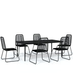 vidaXL Black Patio Dining Set - 7 Piece Garden Dinner Set with Rattan Chairs and Glass Tabletop - Durable Powder-Coated Steel Frames - Perfect for Outdoor Dining and Entertainment