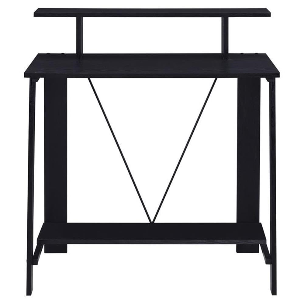 Acme Nypho Wooden 2 Shelves Writing Desk With Metal Frame In Black