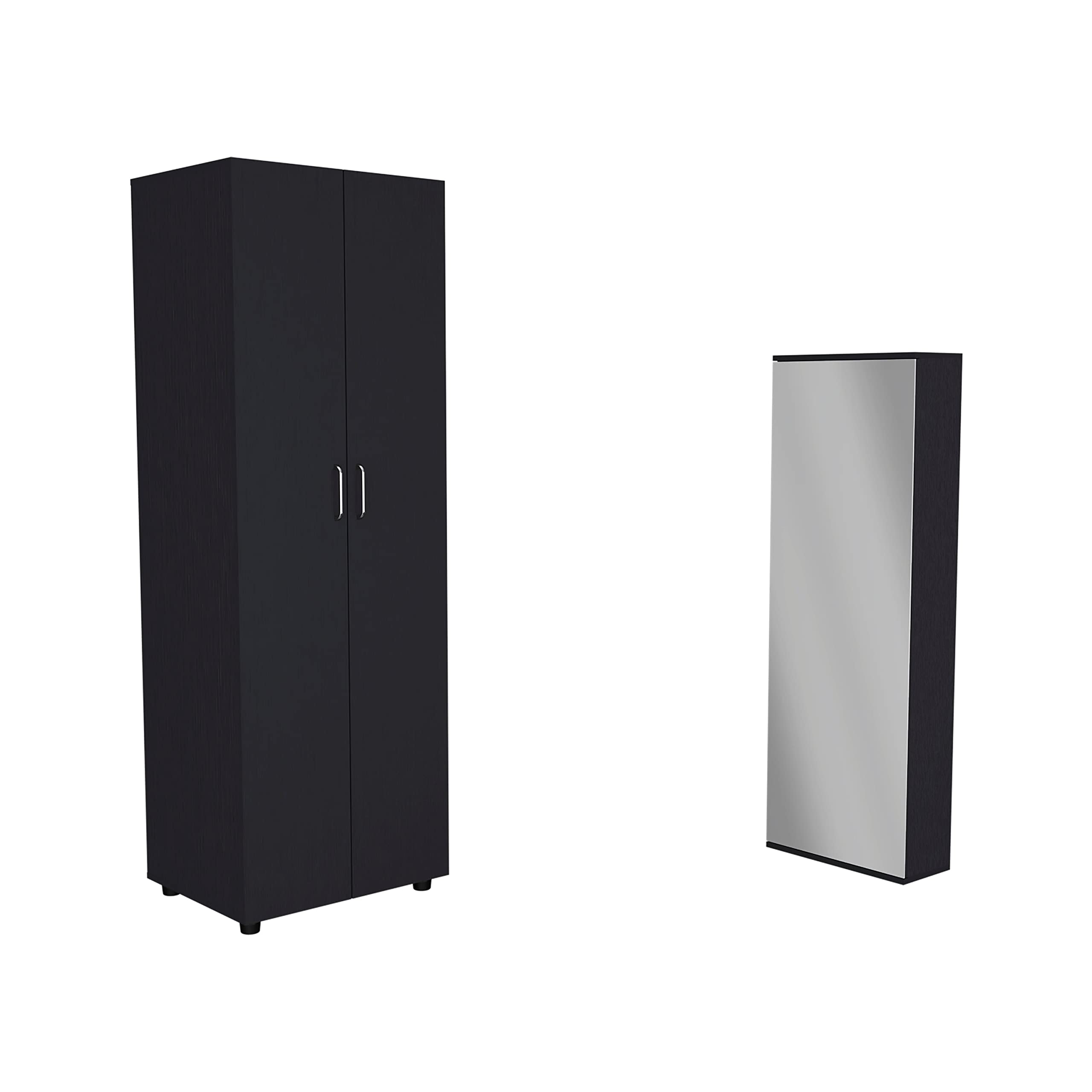 Teller 2 Piece Bedroom Set, Armoire + Shoe Rack, Black