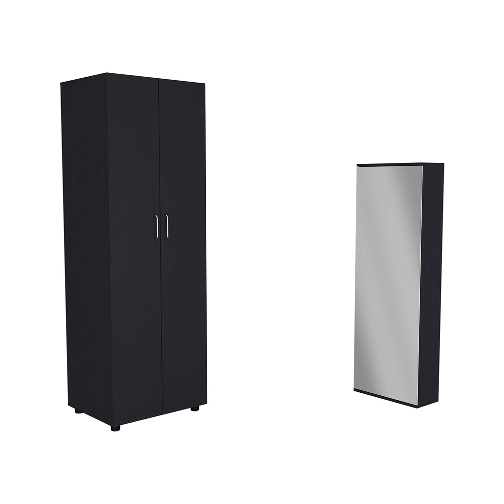 Teller 2 Piece Bedroom Set, Armoire + Shoe Rack, Black