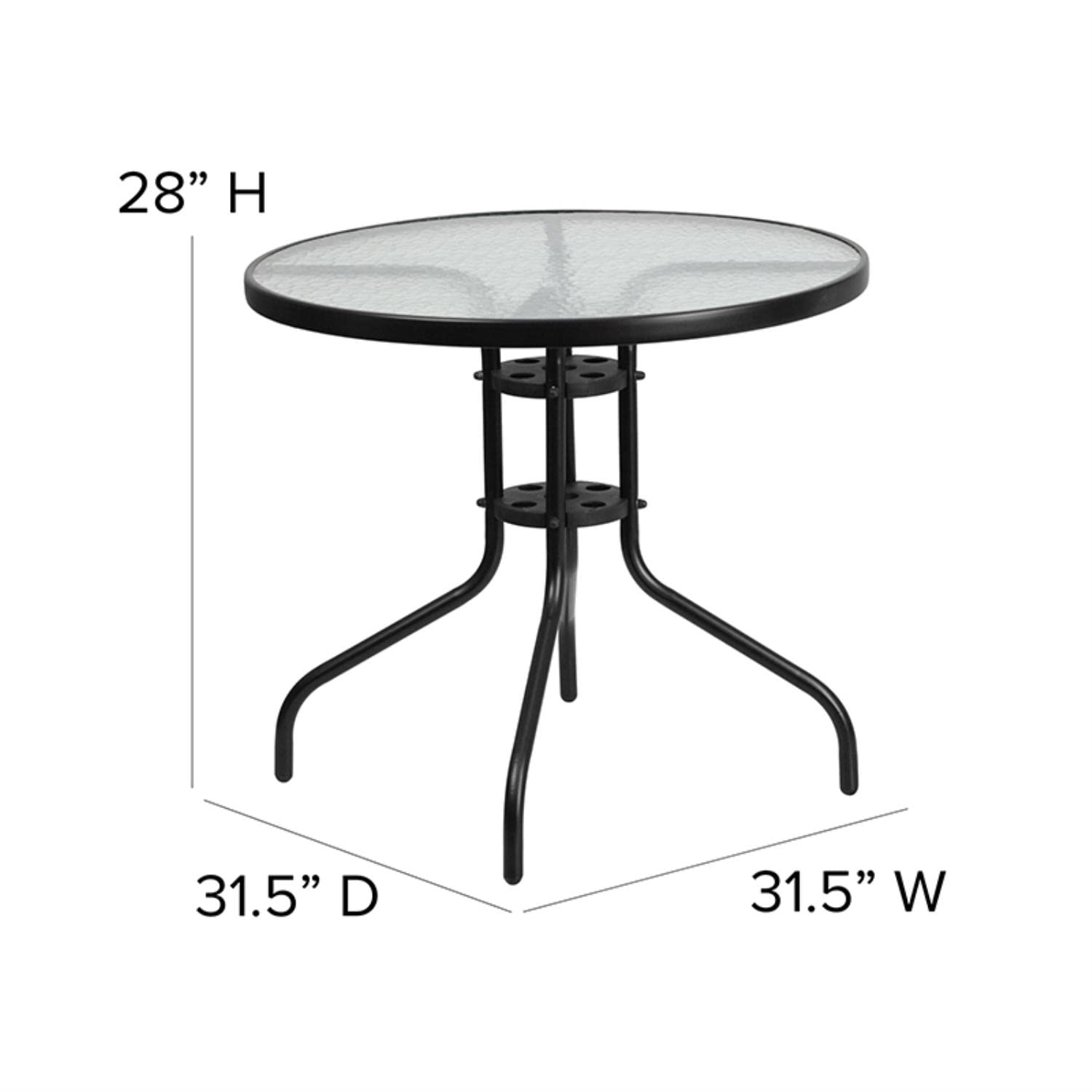 Flash Furniture Bellamy 31.5'' Round Tempered Glass Metal Table