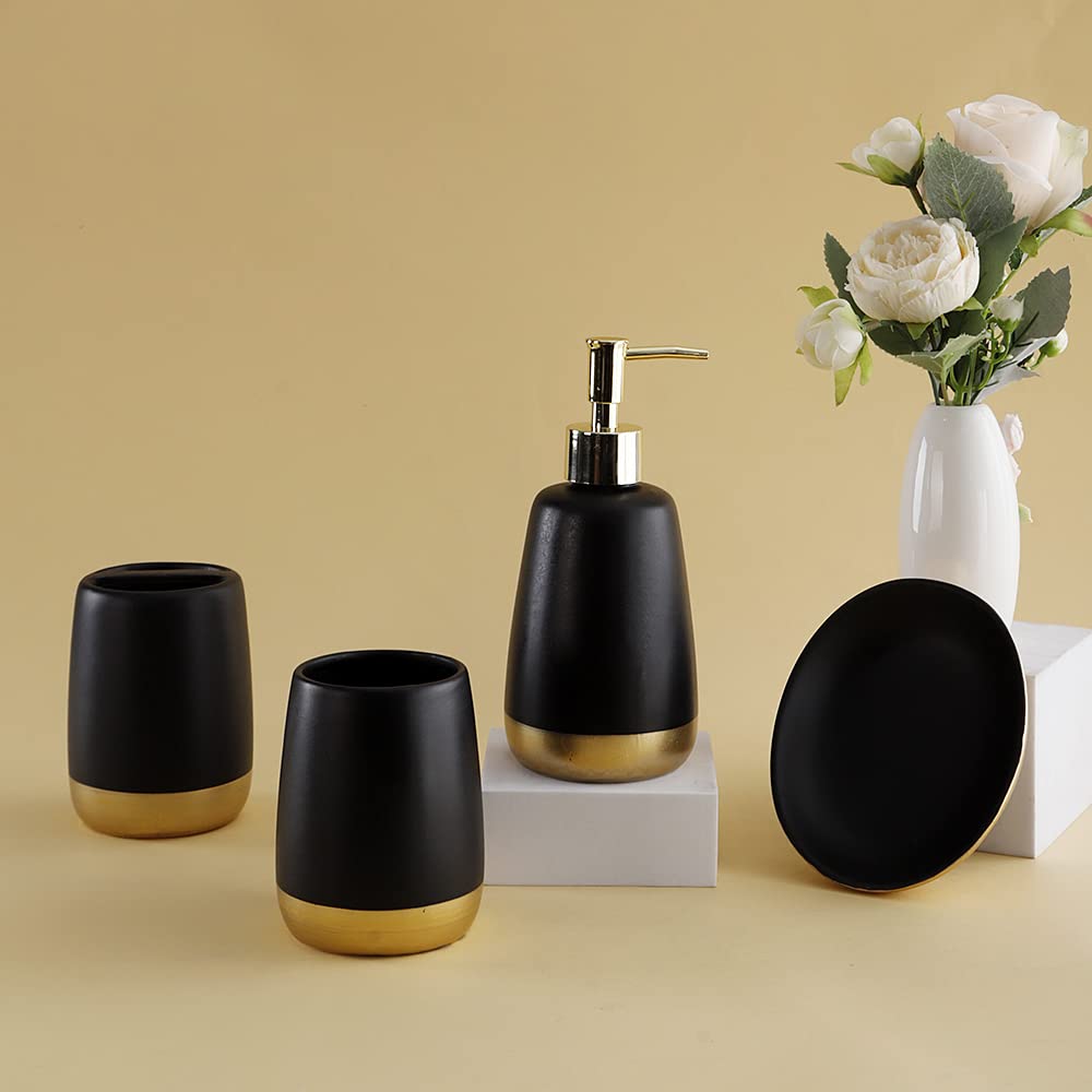 Black Bathroom Accessories Set Gold Bathroom Accessory Set,Toothbrush Holder Soap Dispenser Soap Dish Tumble Cup For Bathroom De