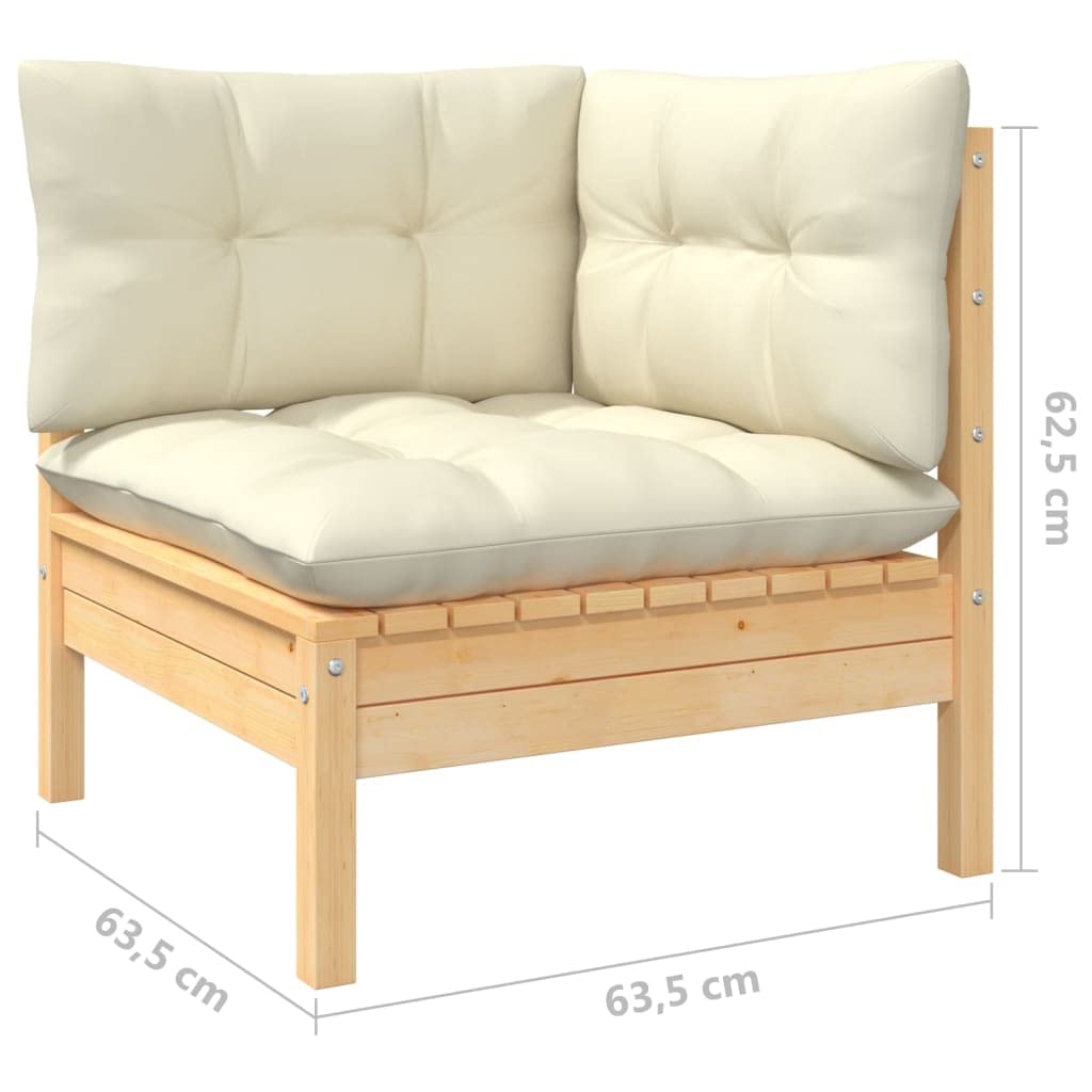vidaXL Solid Pinewood Patio Lounge Set - 6 Piece Outdoor Furniture with Cream Cushions, Comfortable Corner Sofa Design, Easy Assembly, Customizable Configuration