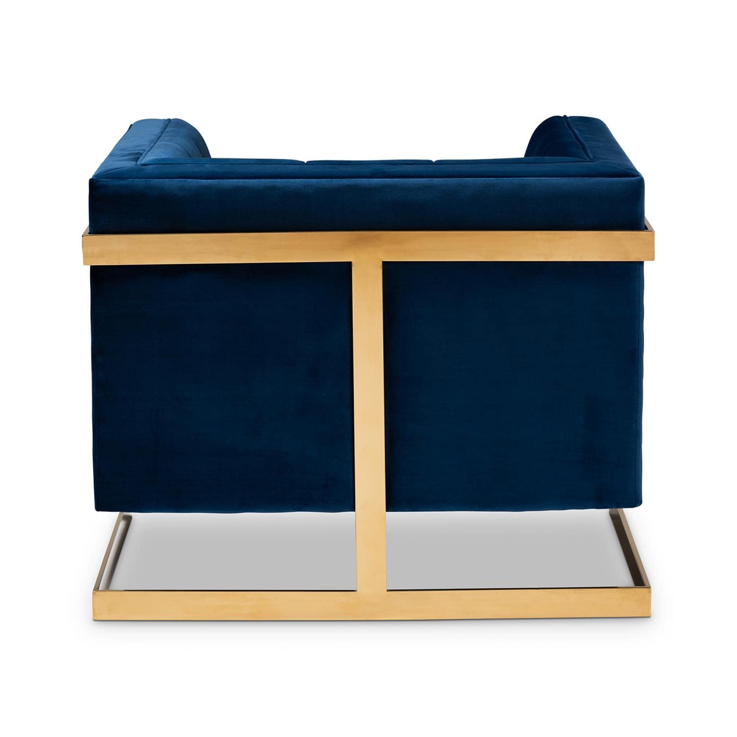 Baxton Studio Ambra Glam and Luxe Navy Blue Velvet Fabric Upholstered and Button Tufted Armchair with Gold-Tone Frame
