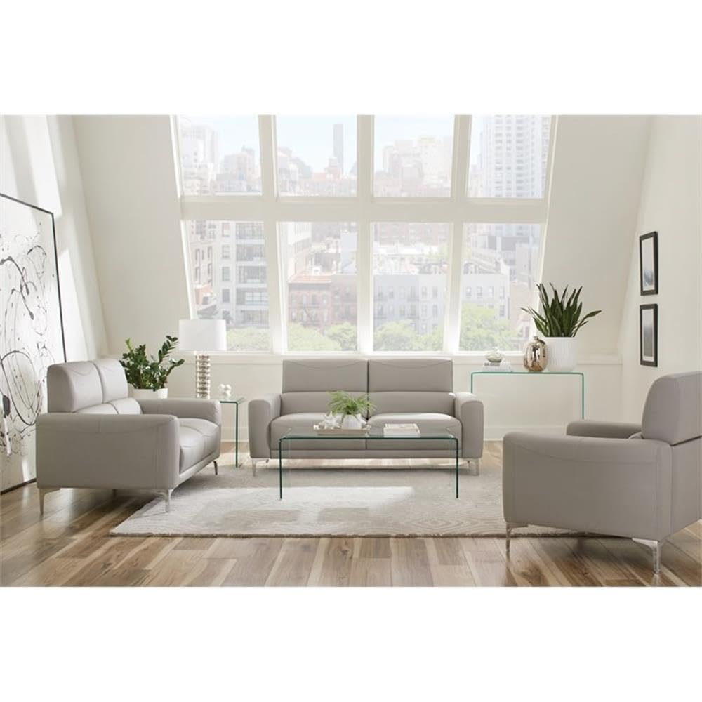 Coaster Home Furnishings 2-Piece Contemporary Track Arm Upholstered Faux Leather Sofa Set in Gray