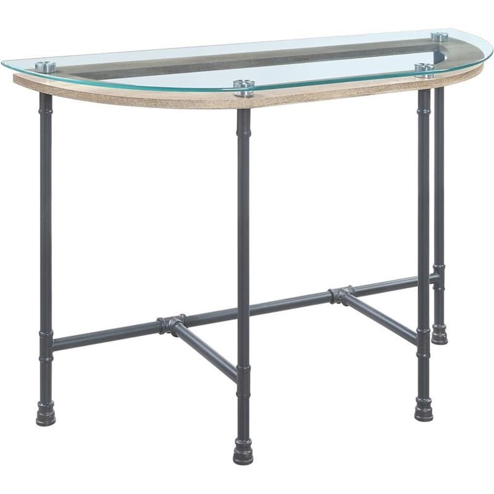 Acme Brantley Pipe Style Glass Top Sofa Table in Clear and Sandy Gray