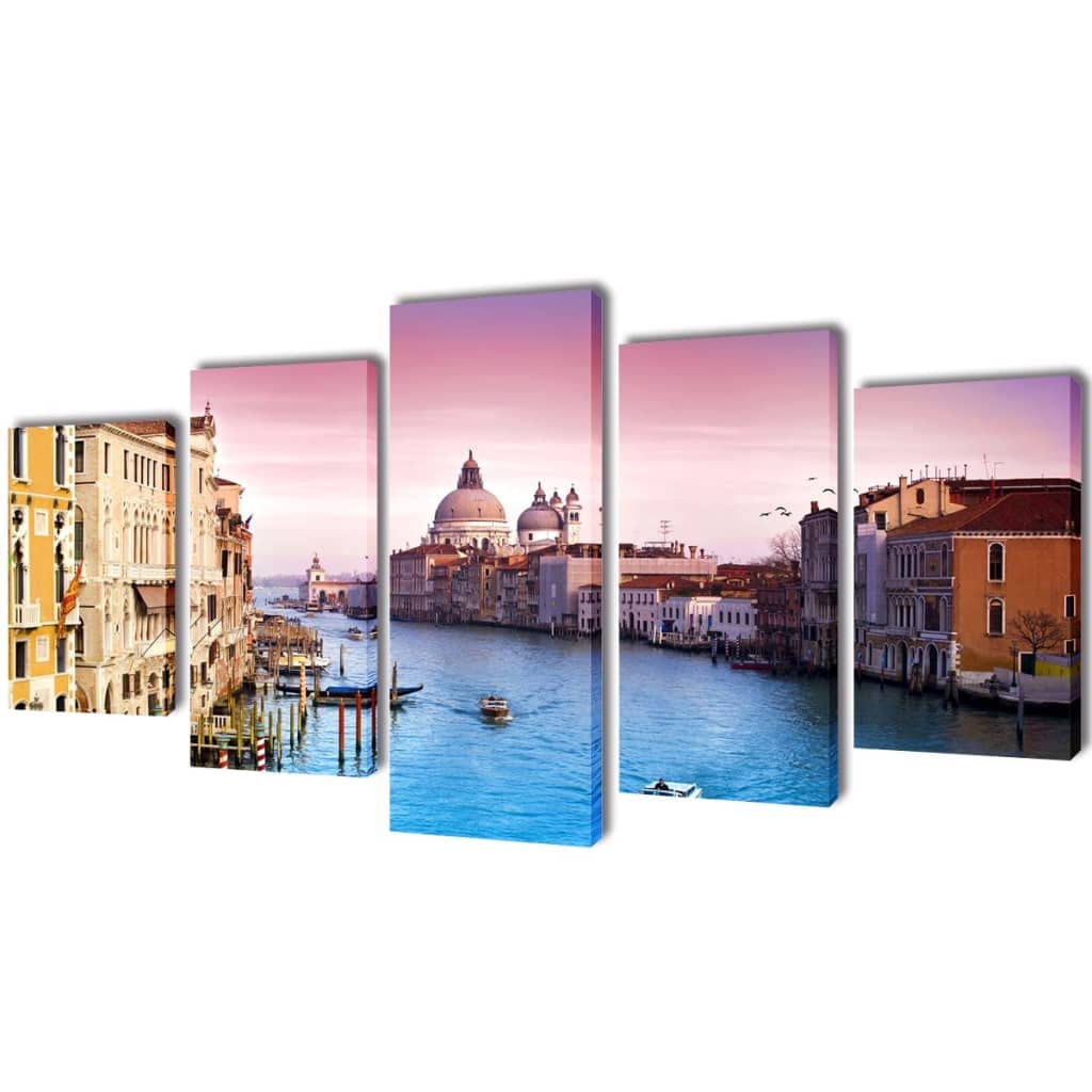 vidaXL 5-Panel Canvas Wall Print - Romantic Venice Scene - 79" x 39" - Waterproof and Easy to Clean - Ideal for All Types of Rooms