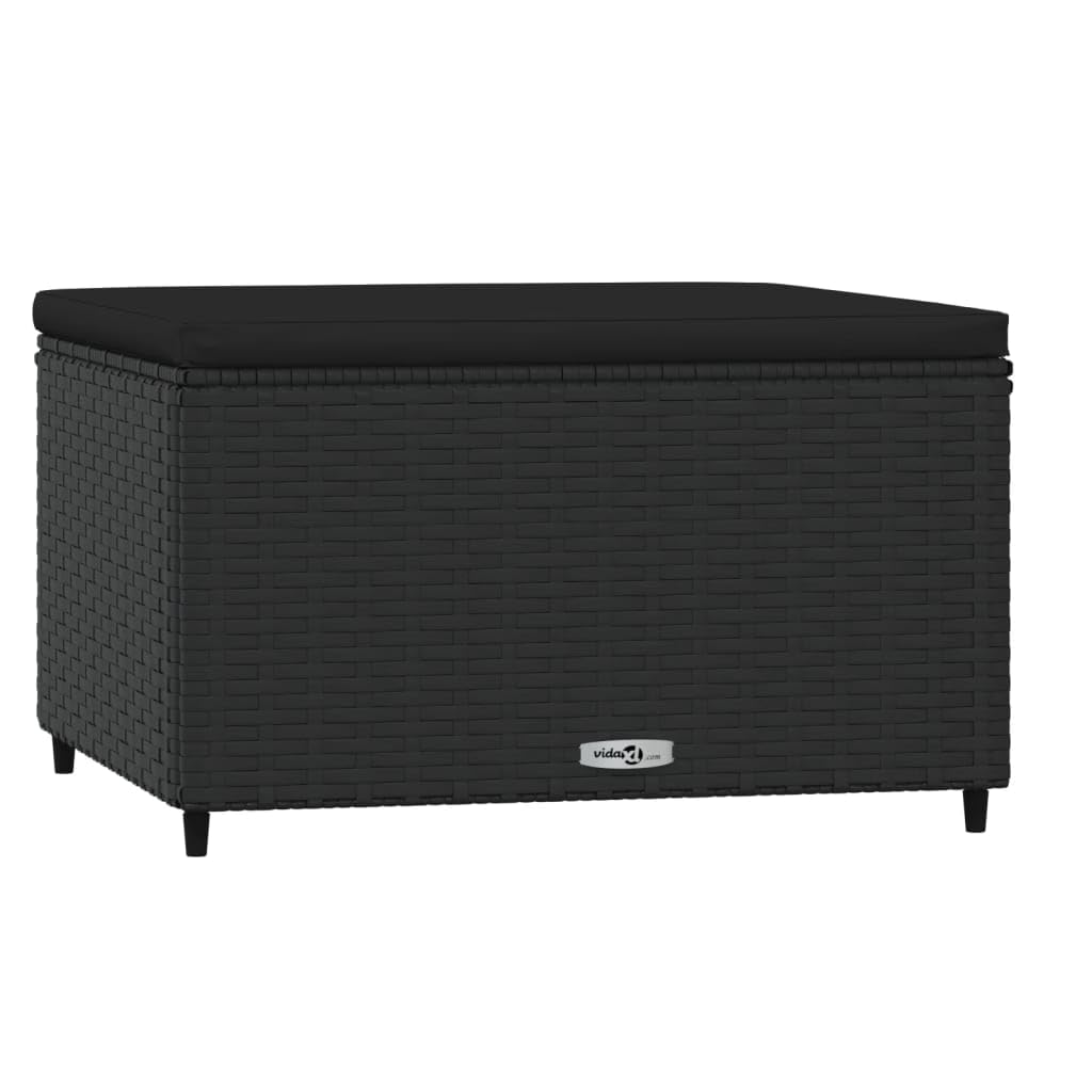 vidaXL Outdoor Patio Footrest with Cushion - Black, Made of Quality PE Rattan and Powder-Coated Steel, Featuring a Modular and S