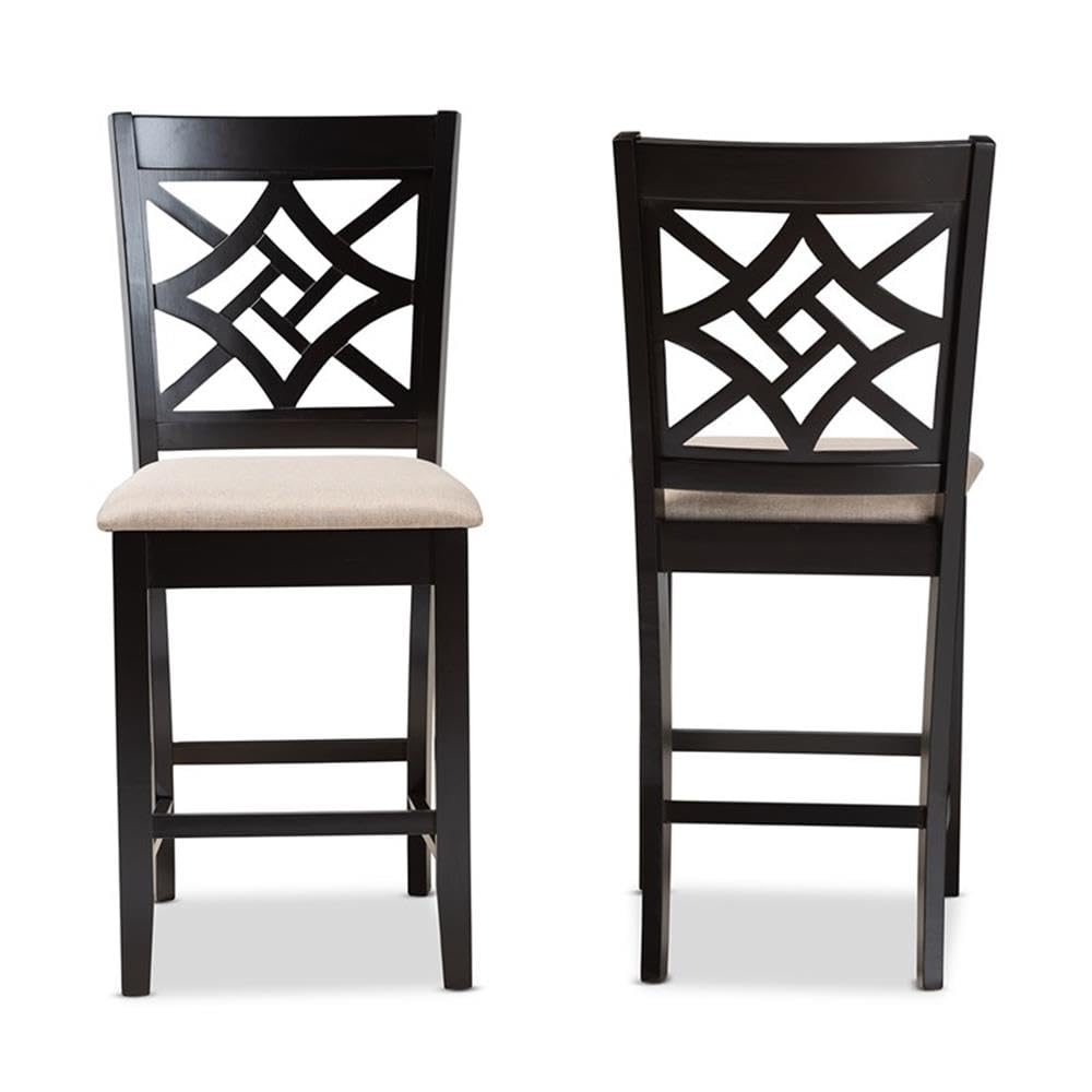 Baxton Studio Nicolette Modern and Contemporary Sand Fabric Upholstered and Dark Brown Finished Wood 2-Piece Counter Stool Set