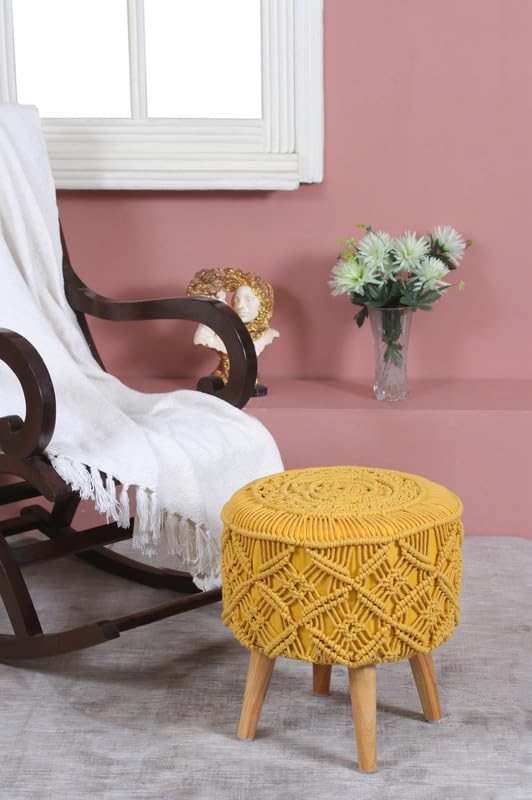 Shadowkart Ottoman Stool For Living Room | Jute & Cotton Dori Foot Rest Ottoman | Durable & Stylish Foot Stool For Sitting, Bedr