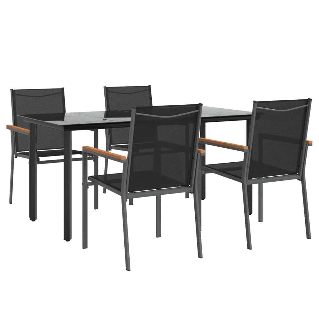 Vidaxl Patio Dining Set 5 Piece, Outdoor Dining Set Patio Furniture, Table And Chair Set For Backyard Garden, Modern Style, Black Textilene And Steel