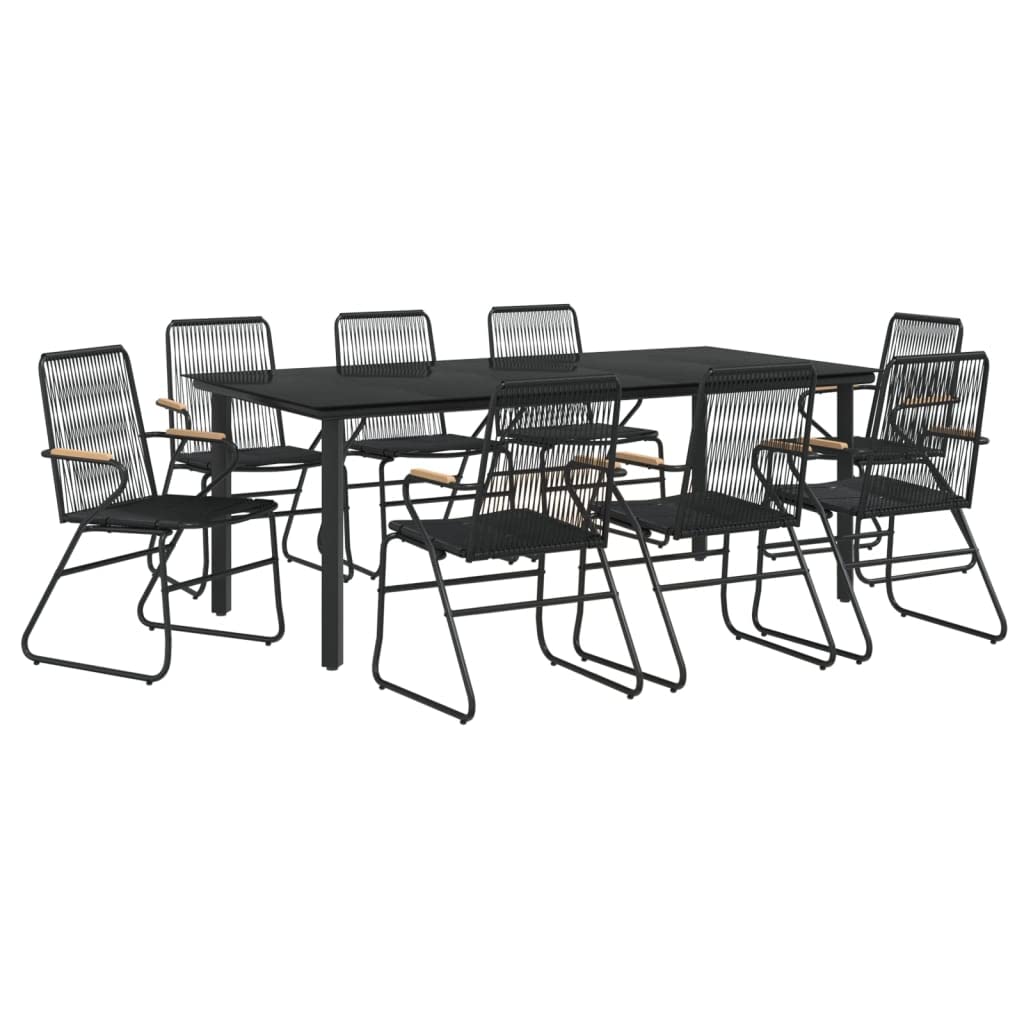 vidaXL 9 Piece Patio Dining Set Black PVC Rattan