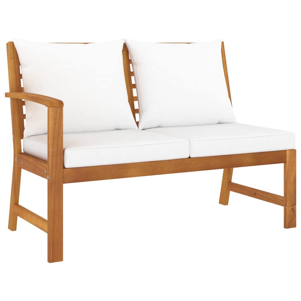 vidaXL Cream Cushioned Patio Bench 45.1", Solid Acacia Wood with Weather-Resistant Features and Easy-to-Clean Oil Finish