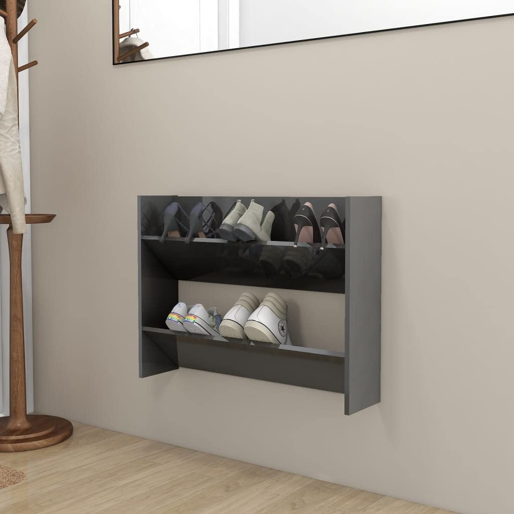 Vidaxl Wall Shoe Cabinet High Gloss Gray 31.5&quot;X7.1&quot;X23.6&quot; Engineered Wood
