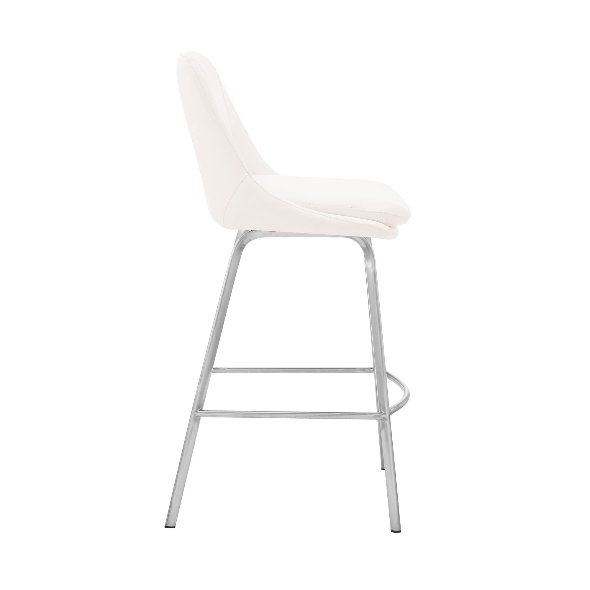 HomeRoots White Steel, Faux Leather 30' Elegant Grey Faux Leather Bar Stool with Stainless Steel Frame