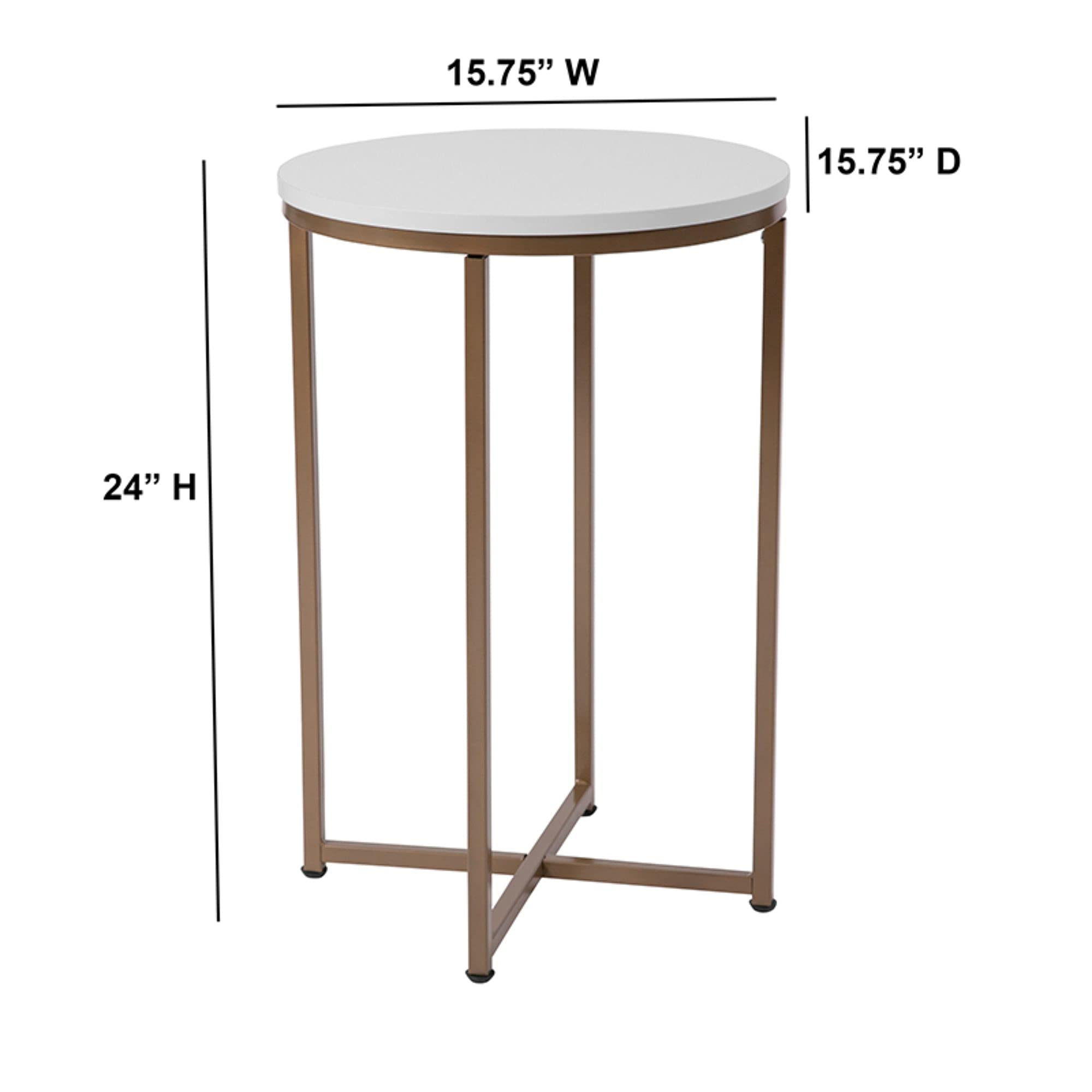 Flash Furniture Hampstead Collection End Table - Modern White Finish End Table - Crisscross Brushed Gold Frame