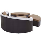 Modway Convene Wicker Rattan Outdoor Patio Retractable Canopy Round Poolside Sectional Sofa Daybed With Cushions In Espresso Mocha