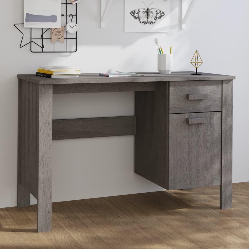 vidaXL Desk Computer Desk Home Office Desk HAMAR Light Gray Solid Wood Pine