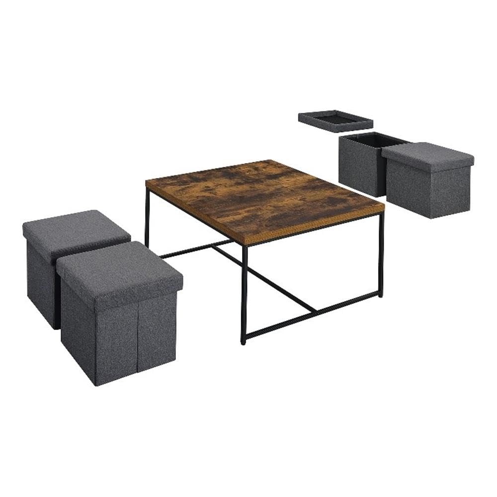 Lilola Home Caitlin Rustic Brown Wood Grain 5 Piece Coffee Table Set - Thumbnail 3