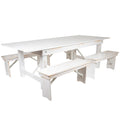 Flash Furniture Hercules Series 8' X 40" Antique Rustic White Folding Farm Table And Four 40.25"L Bench Set