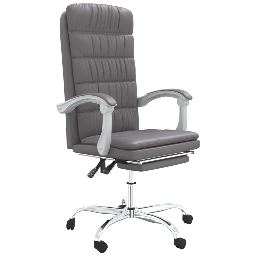 vidaXL Gray Faux Leather Reclining Office Chair - Metal and Plywood Frame, Adjustable Backrest & Height, 360-degree Swivel, Rolling Castors for Convenient Mobility, Simple Assembly Required