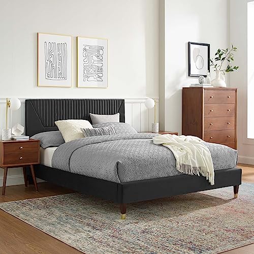 Modway Yasmine Channel Tufted Performance Velvet Queen Platform Bed In Charcoal