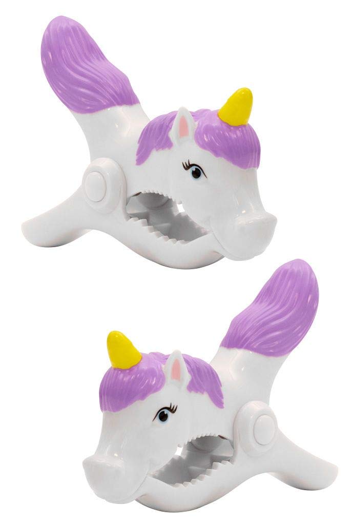 O2Cool Bocaclips - Beach Towel Clips For Beach Chairs, Patio And Pool Accessories - (Unicorn) 4 Count