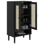vidaXL Wooden Shoe Cabinet SENJA with Rattan Look Surface, Solid Pine Wood with Black Finish, Organizational Storage, Modern Style