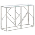 vidaXL Silver Console Table with Tempered Glass Top - Stainless Steel Frame, Modern Design, Rectangular Sofa/Hallway Display Table 43.3"x11.8"x27.6"