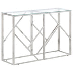 vidaXL Silver Console Table with Tempered Glass Top - Stainless Steel Frame, Modern Design, Rectangular Sofa/Hallway Display Table 43.3"x11.8"x27.6"