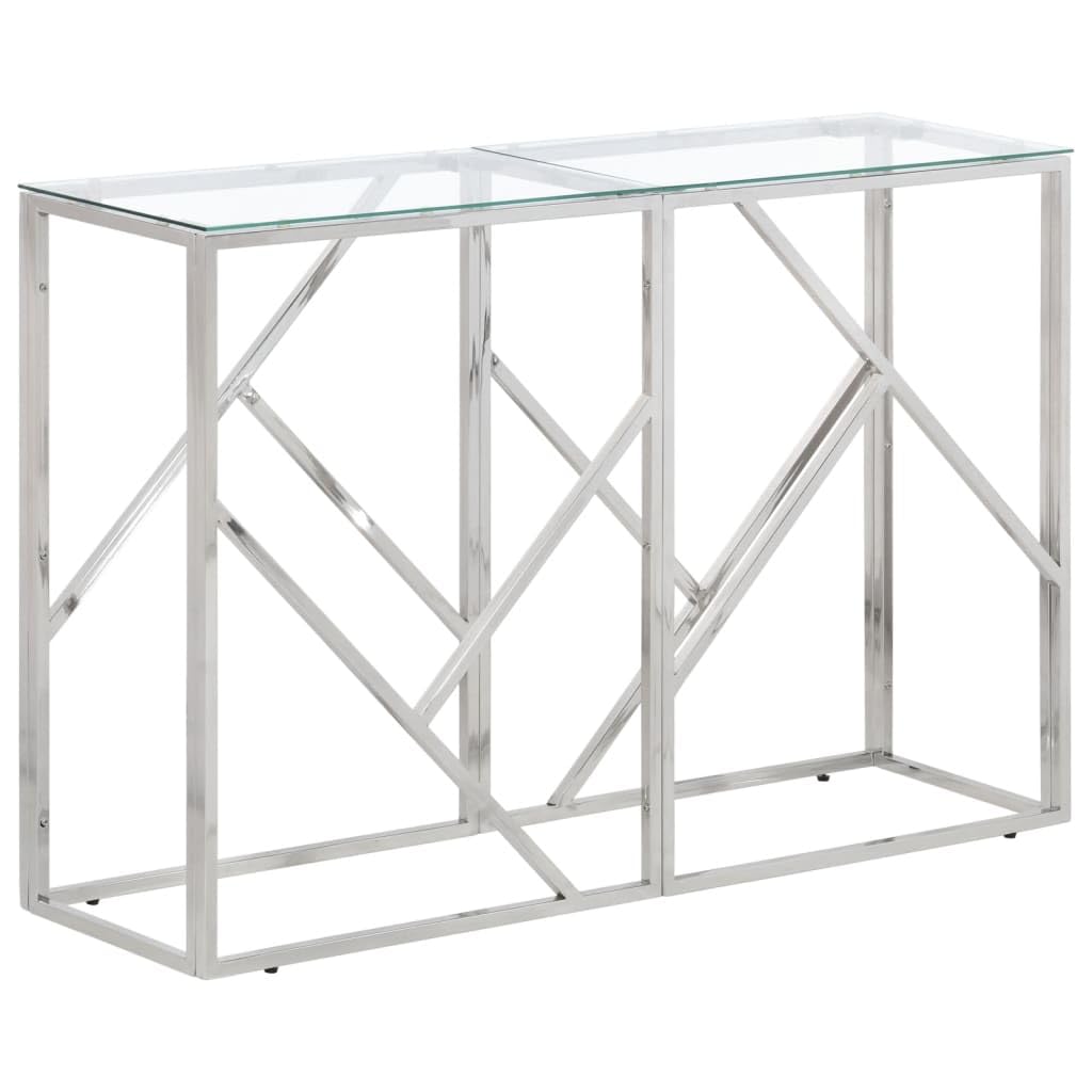vidaXL Silver Console Table with Tempered Glass Top - Stainless Steel Frame, Modern Design, Rectangular Sofa/Hallway Display Table 43.3"x11.8"x27.6"