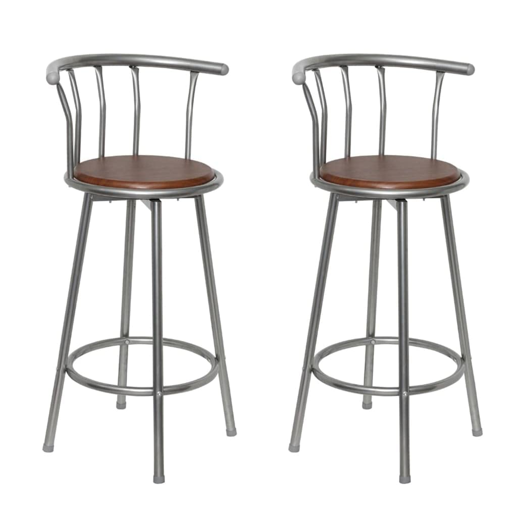 vidaXL 2 pcs Brown Steel Bar Stools - Comfortable Footrest Design - 360° Swivel Function - Easy to Assemble - Trendy Scandinavian Farmhouse Style