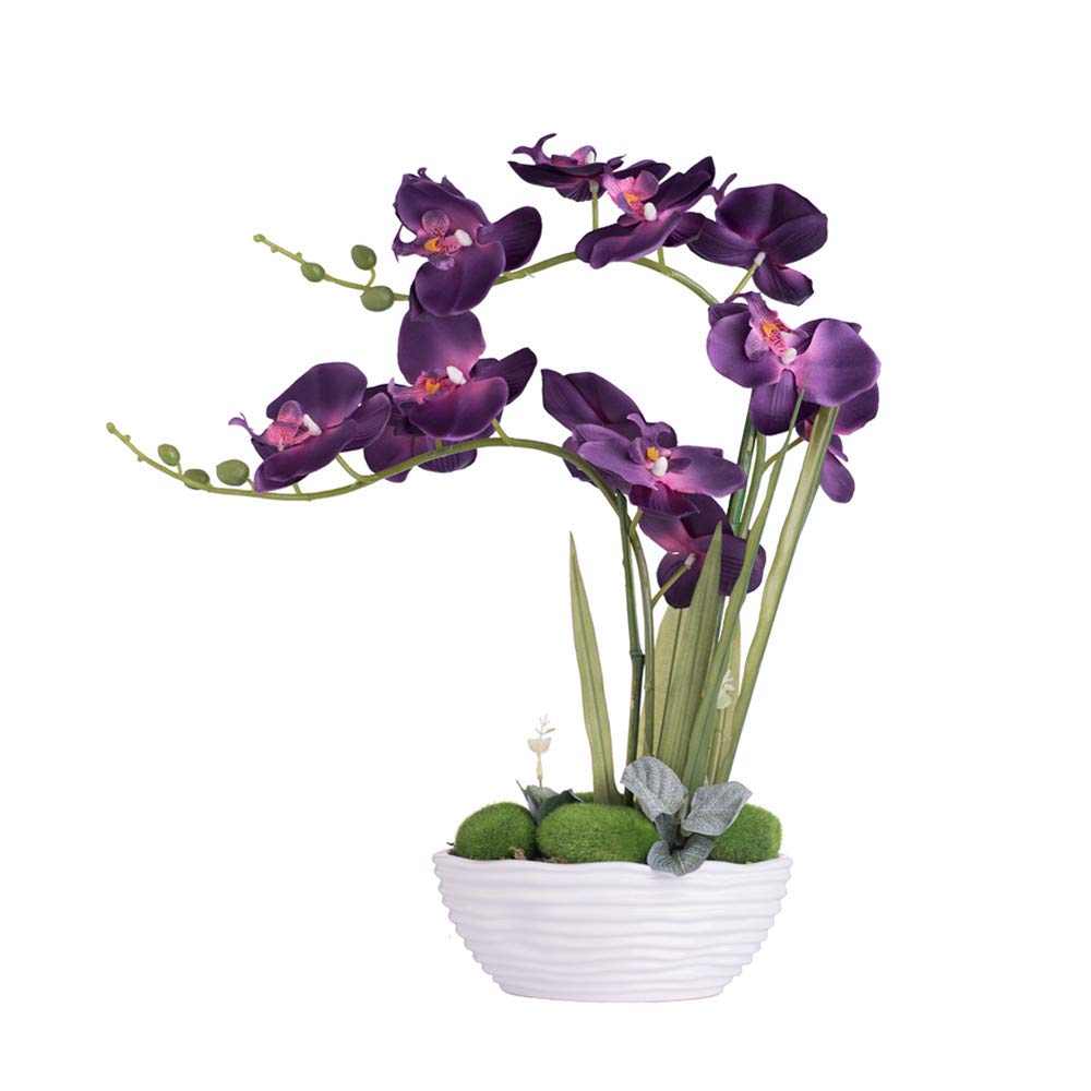 YSZL Large Artificial Potted Orchid Plant, Silk Flower Arrangement with Ceramics Vase, Dark Purple