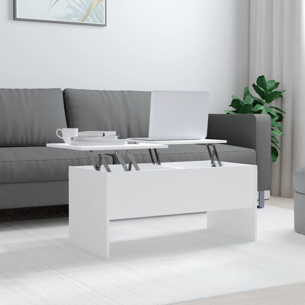 vidaXL White Coffee Table in Engineered Wood, Modern Rectangular Design with Storage - 40.2&quot;x19.9&quot;x18.3&quot;