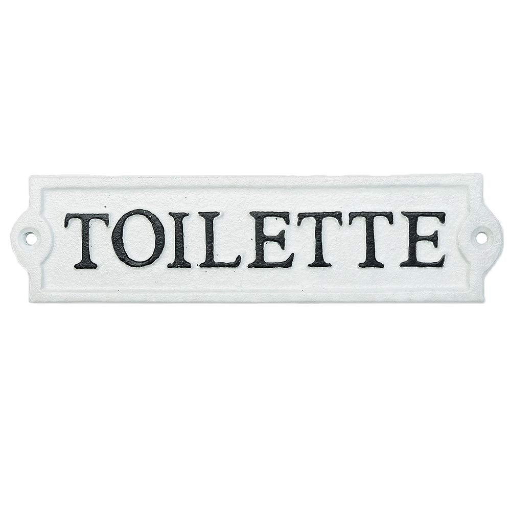 Sungmor Heavy Duty Cast Iron Door Toilet Sign - White Plaque Bathroom Sign Wall Decor - Decorative Restroom Sign For Home, Offic